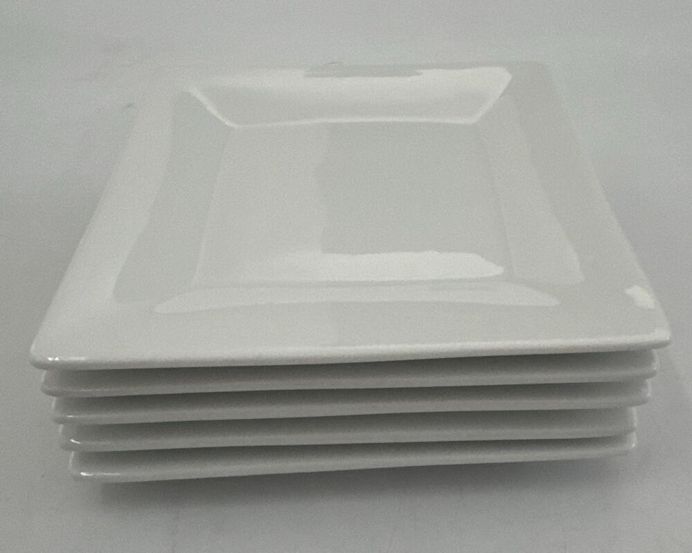 Set of 5 Crate & Barrel Square Appetizer Snack Plates 6" White Modern